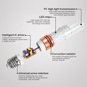 Alta luminosidad 12W 16W E27 E14 3colors aluminio LED de maíz decorbombide LED para araña